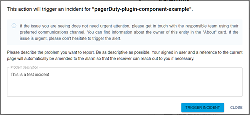 PagerDuty plugin popup modal for creating an incident