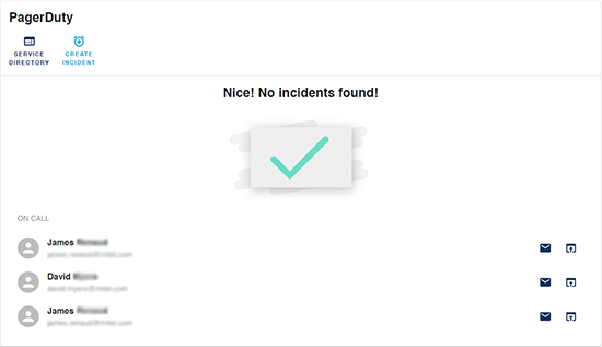 PagerDuty plugin showing no incidents and the on-call rotation