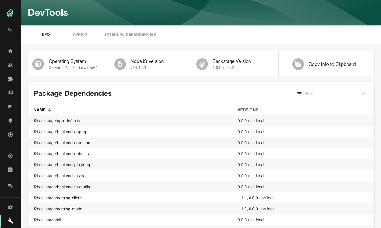 Example of Info tab