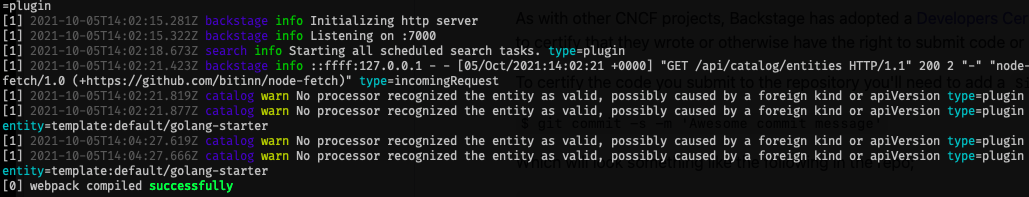 Screenshot of the command output, with the message web pack compiled successfully.